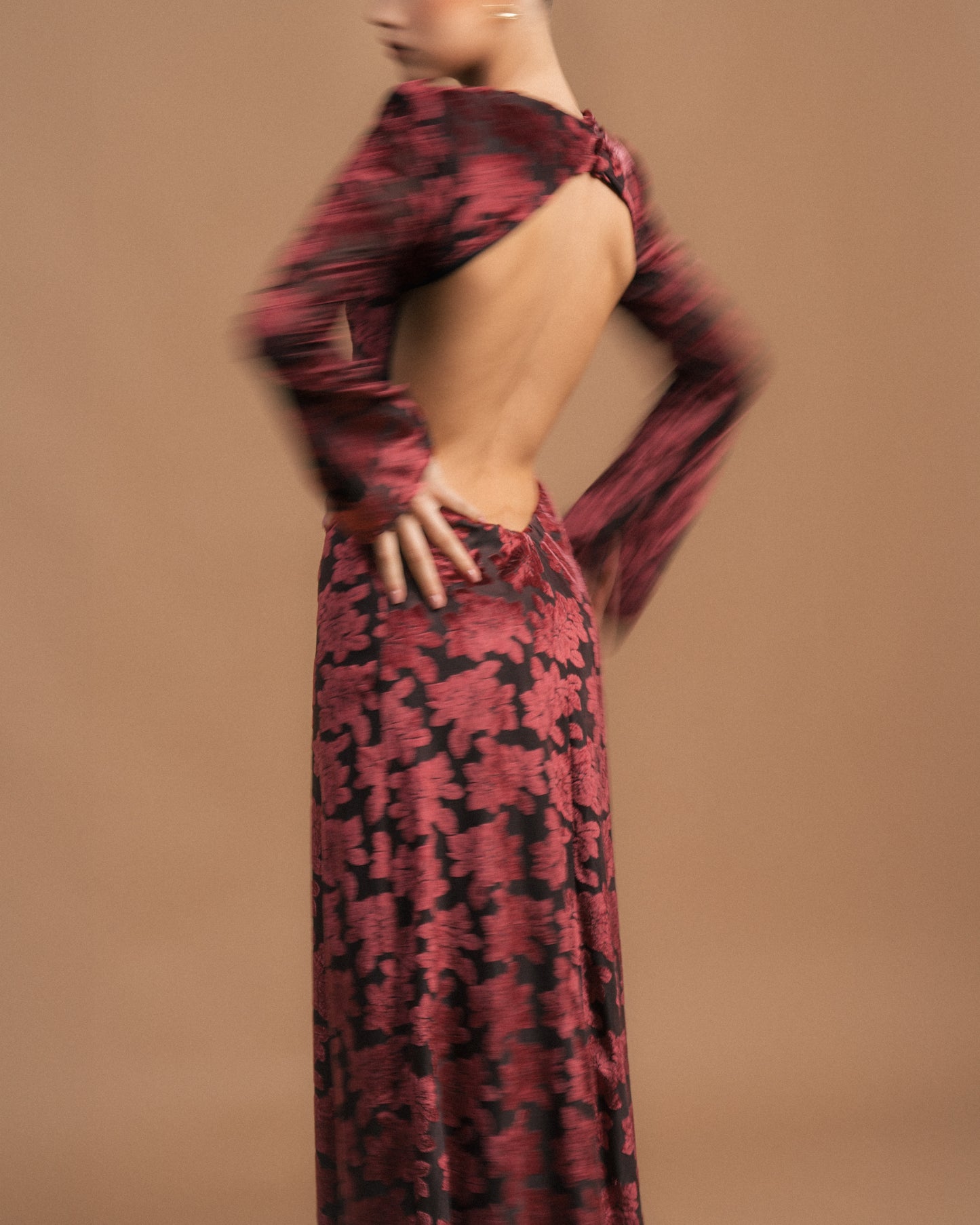 VESTIDO VELUDO COMPRIDO FLORAL