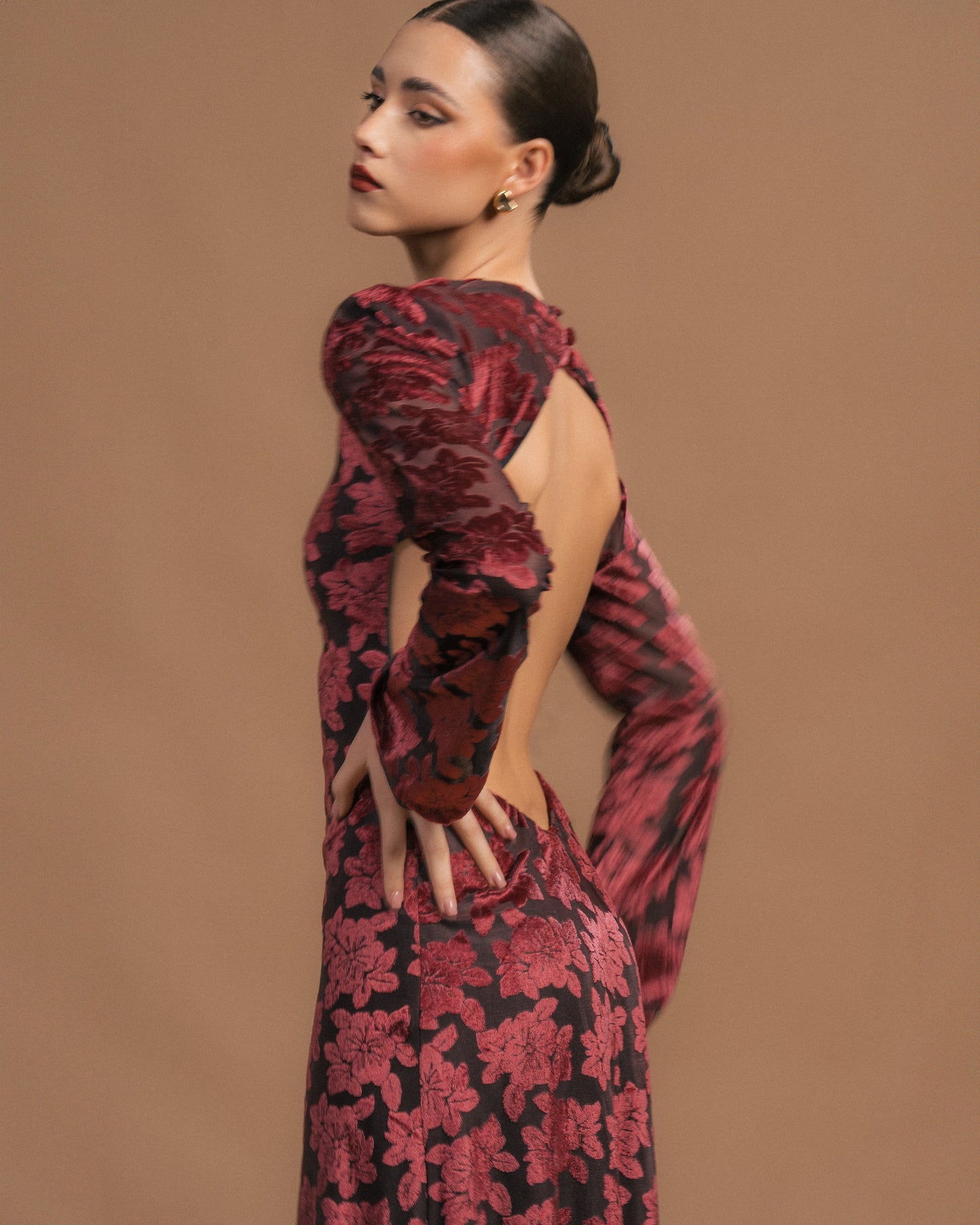 VESTIDO VELUDO COMPRIDO FLORAL