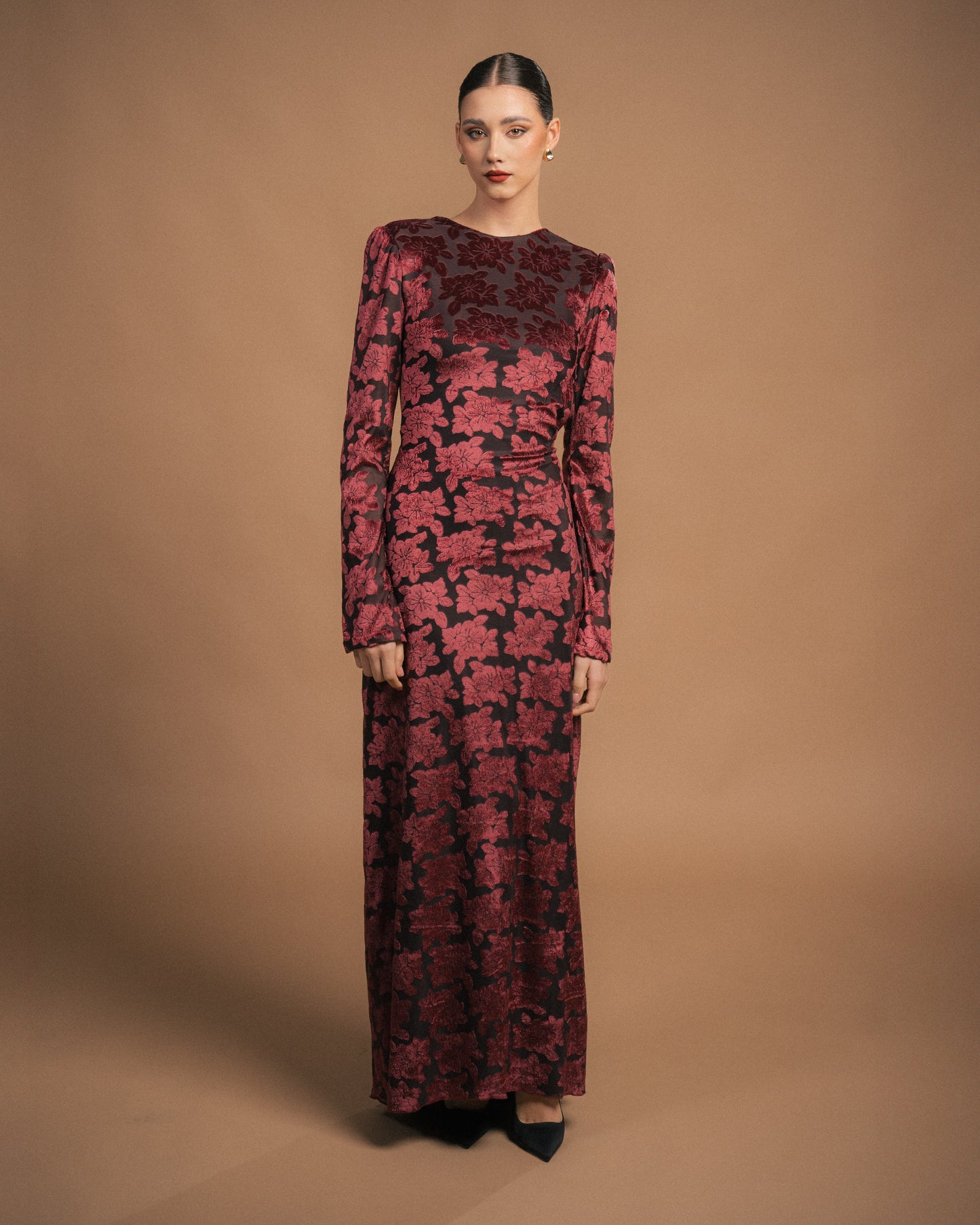 VESTIDO VELUDO COMPRIDO FLORAL