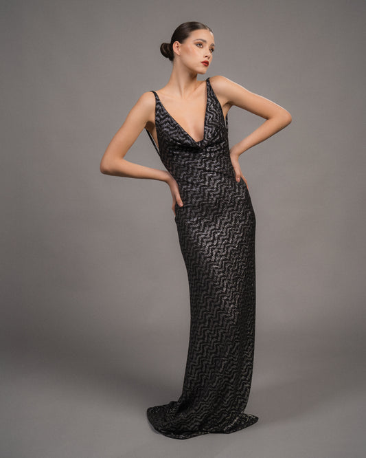 VESTIDO SAMI 2 PRETO E PRATEADO