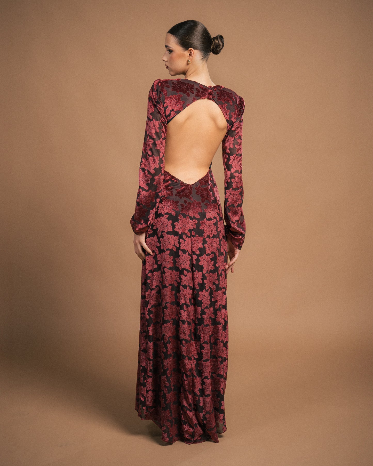 VESTIDO VELUDO COMPRIDO FLORAL