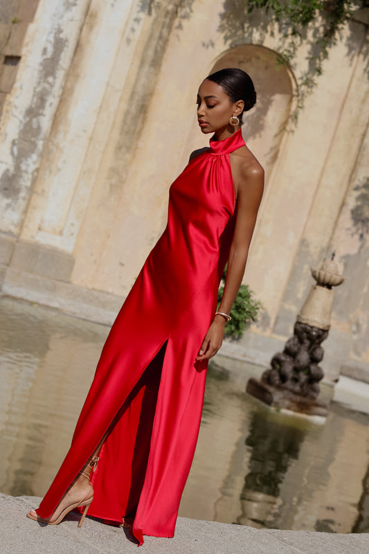 VESTIDO GOLA RACHA ACETINADO