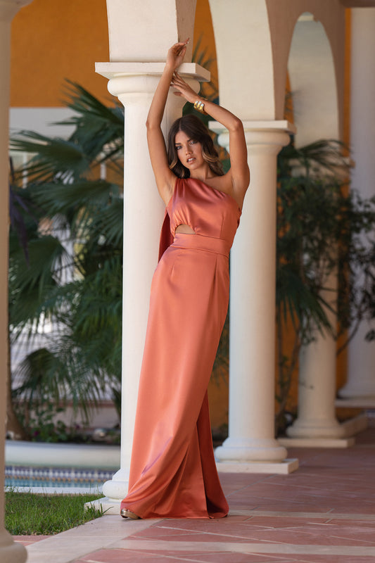 VESTIDO ECHARPE ABERTURA ACETINADO