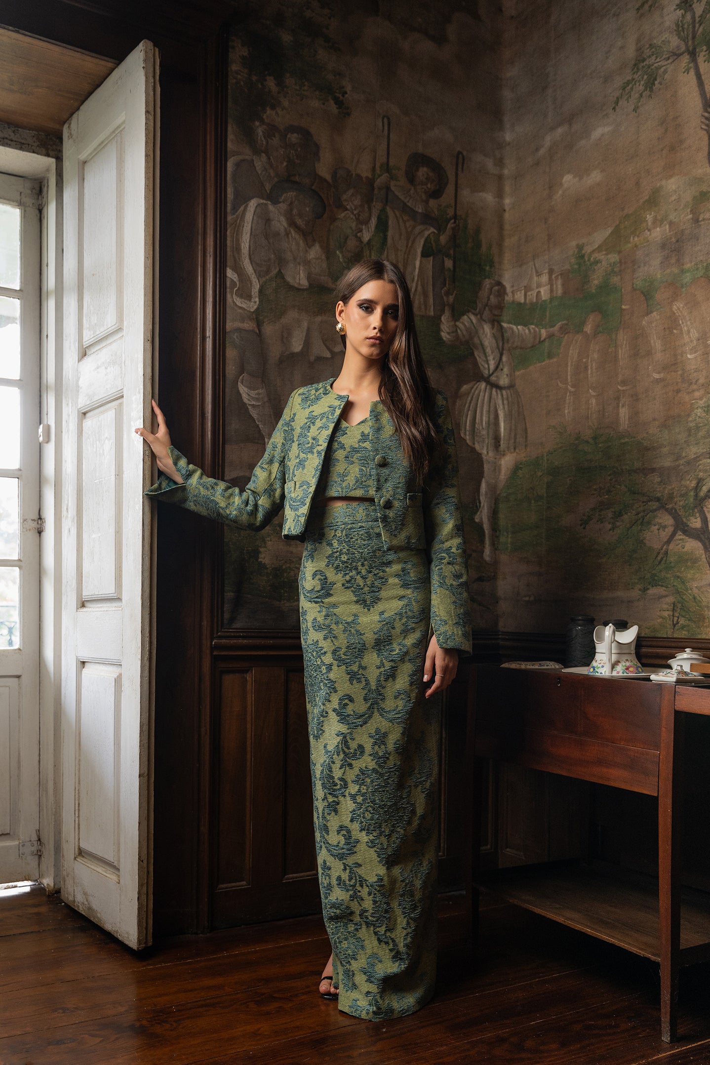 Floral jacquard cropped coat