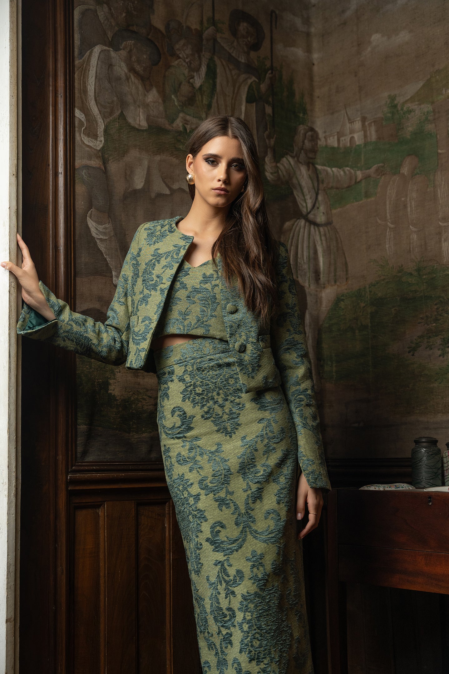 Floral jacquard cropped coat