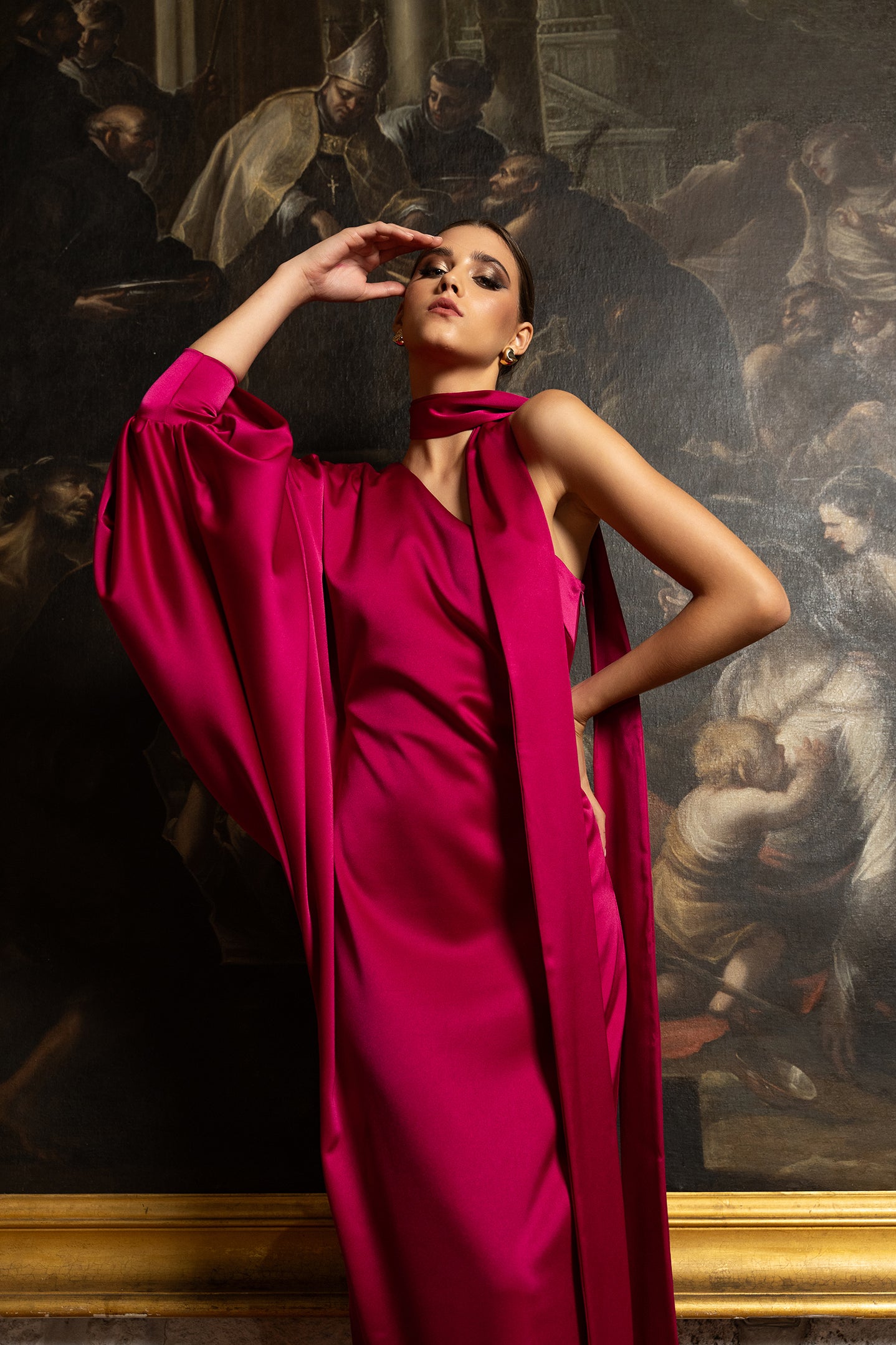 Wide sleeve dress with neck strap