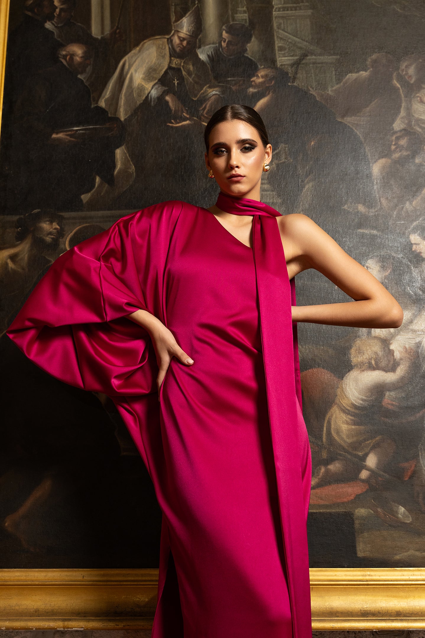 Wide sleeve dress with neck strap