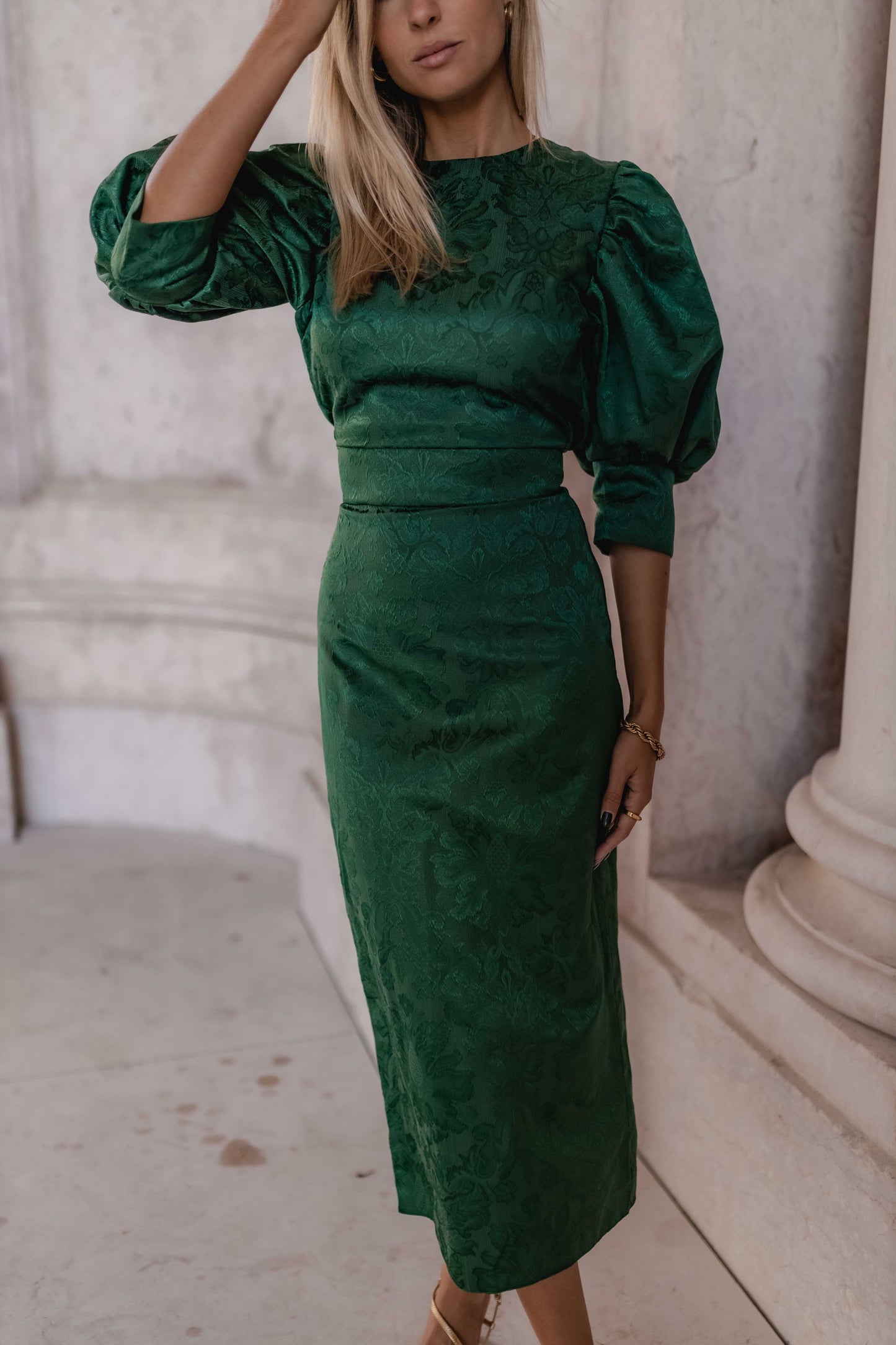 VESTIDO JACQUARD MANGAS BALÃO