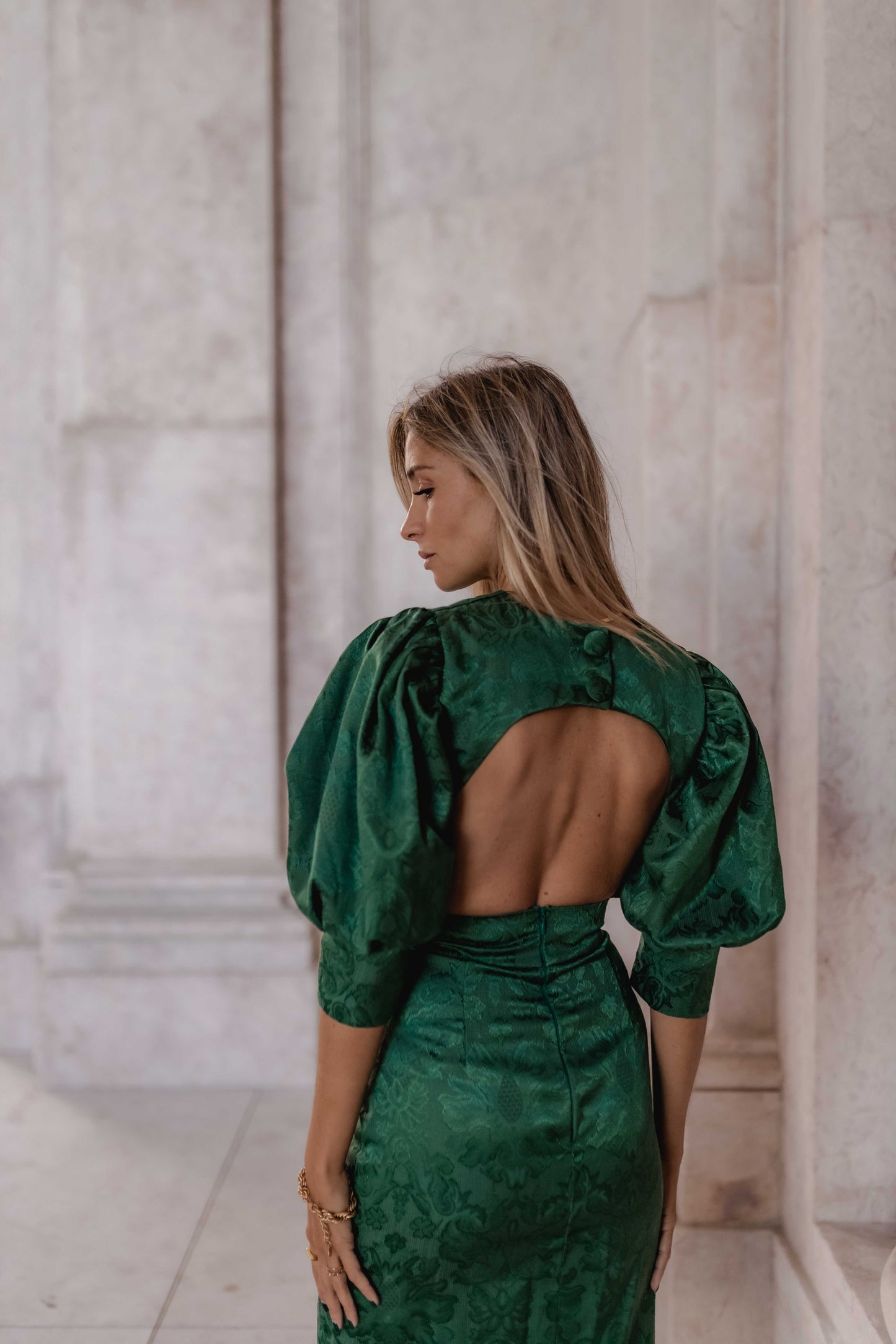 VESTIDO JACQUARD MANGAS BALÃO
