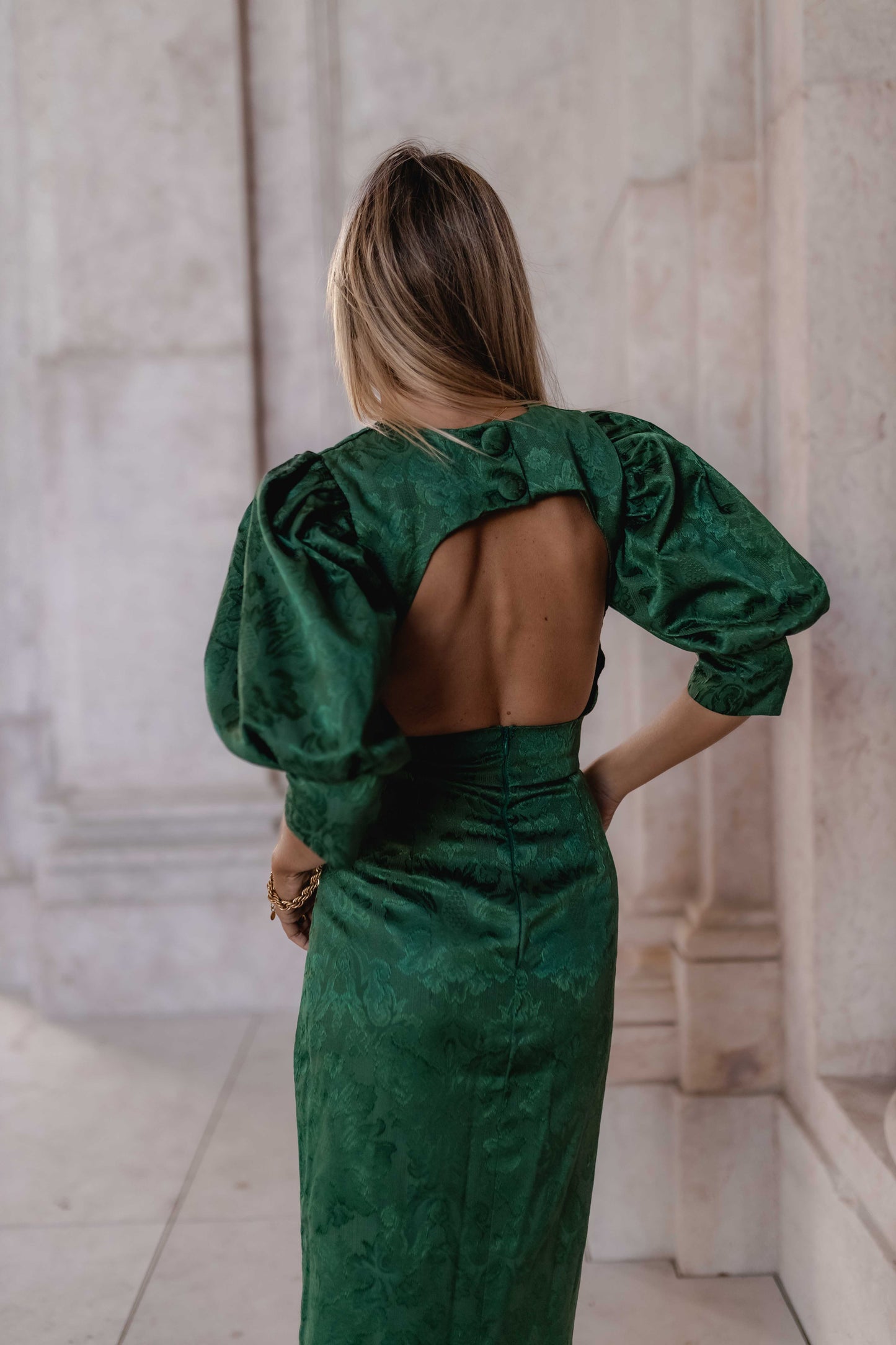VESTIDO JACQUARD MANGAS BALÃO