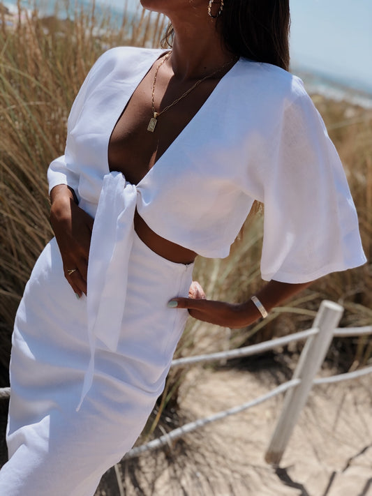 VESTIDO ABERTO CINTA LINHO