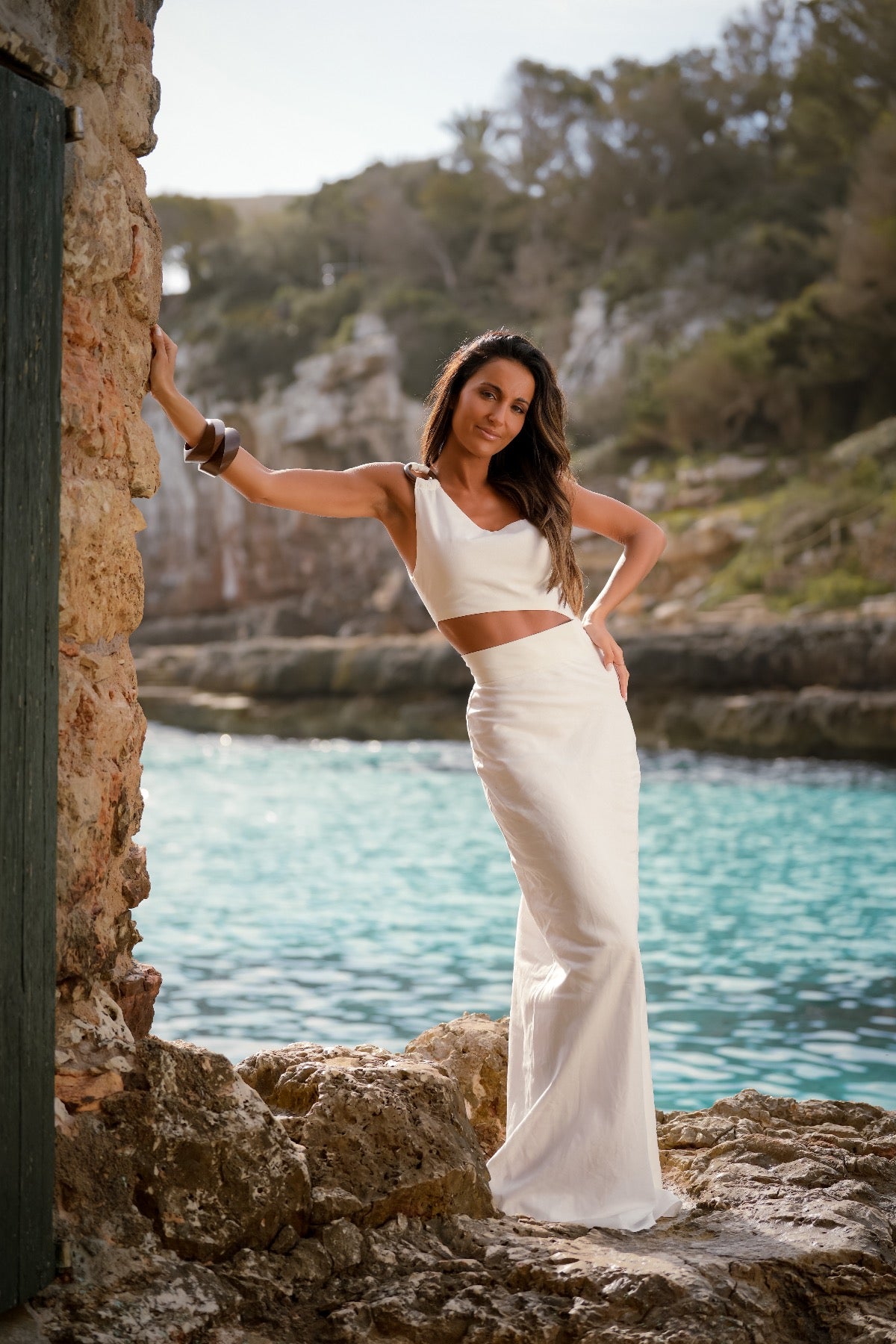 Linen shoulder hoop dress
