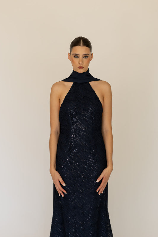 VESTIDO BORDADO AZUL MARINHO