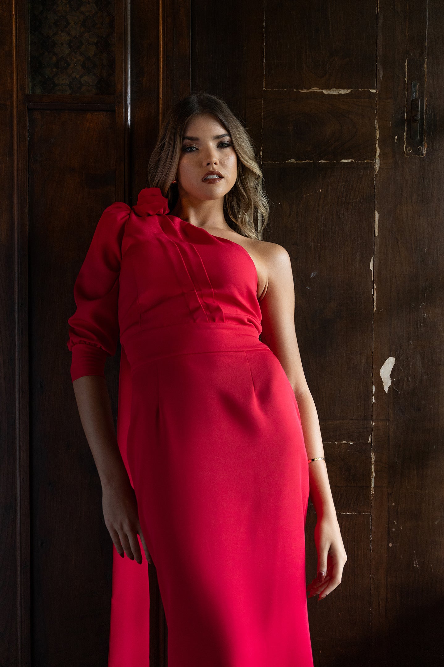 Vestido Flor Ombro com Manga e Tira BELB Collection