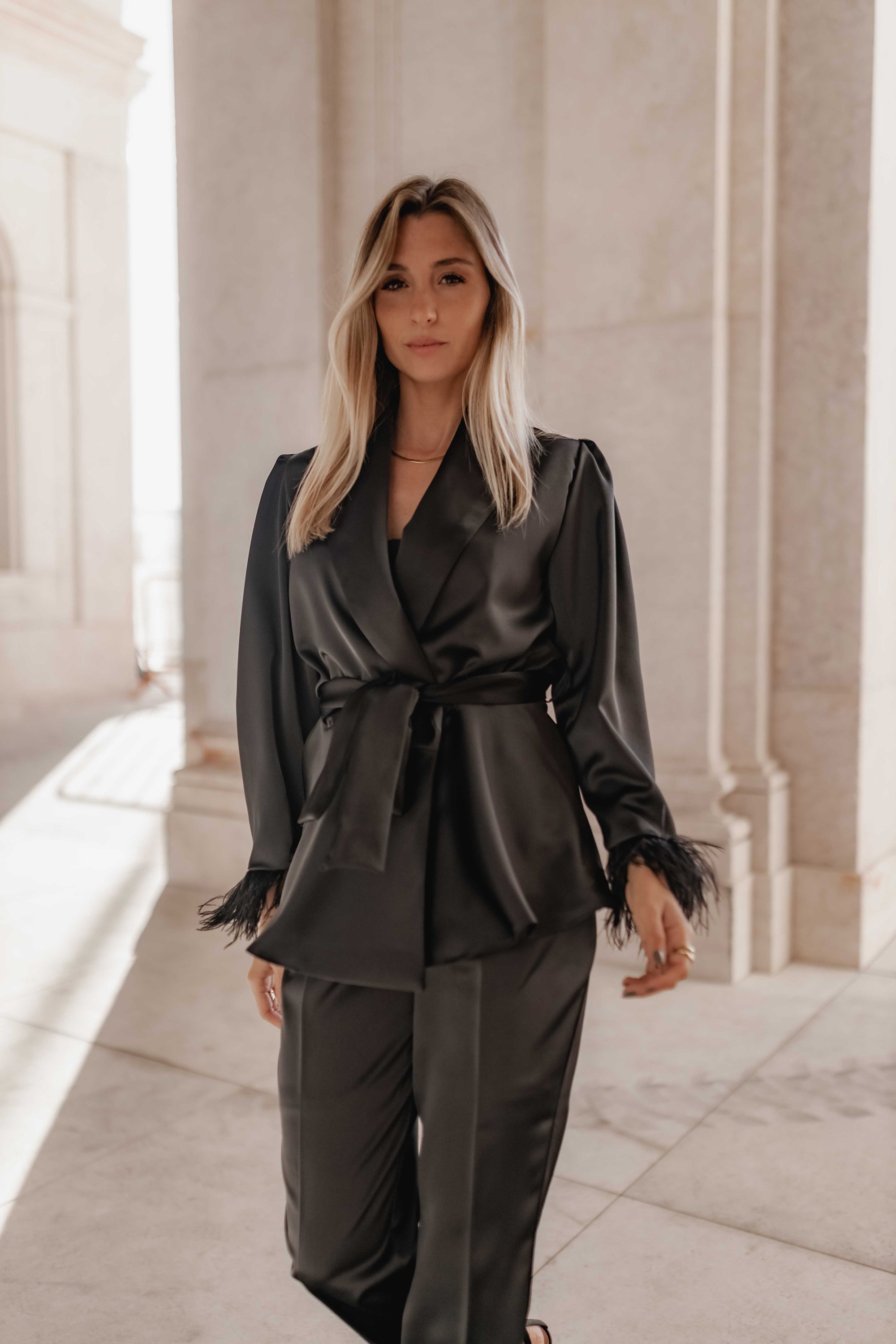 Satin blazer sale and pants